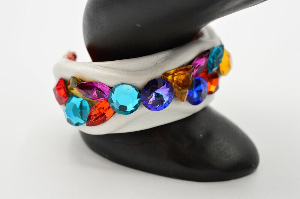 Duane Fitzgerald Leather Butterfly Cuff Bracelet Designer Crystal Colorful BinO
